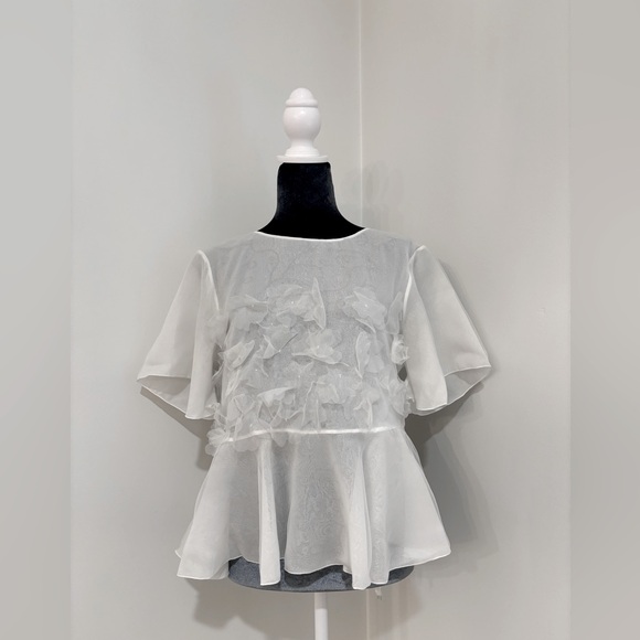 Banana Republic Limited Edition White Floral Sheer Peplum Top Size S - Picture 3 of 10